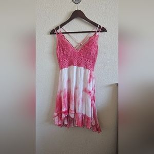 Pink tie dye crochet top summer dress